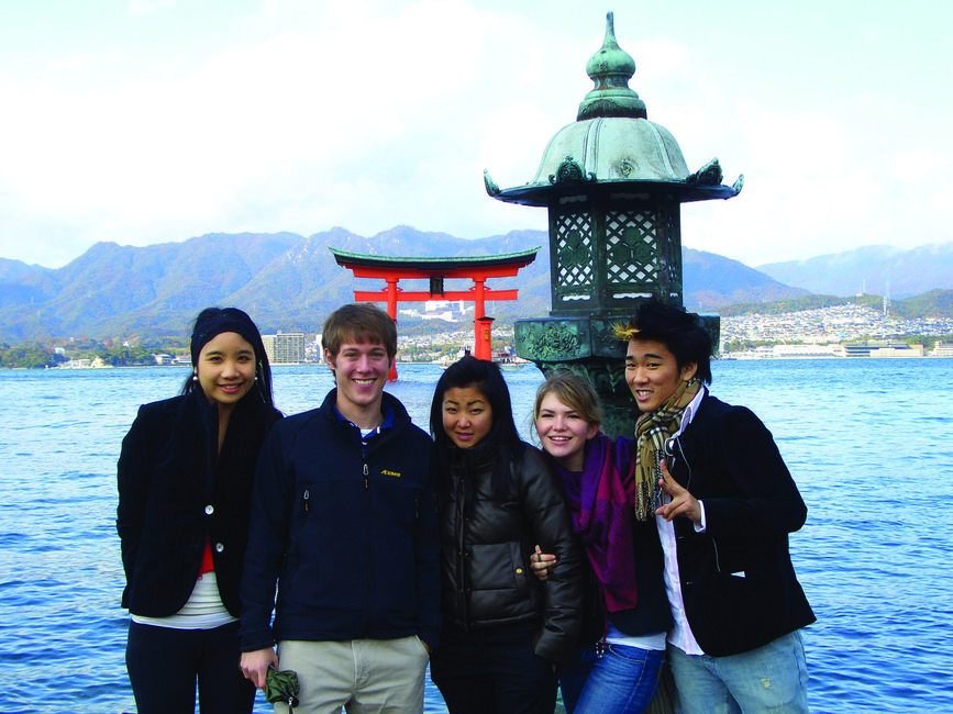 Gap year students group selfie in Tokyo