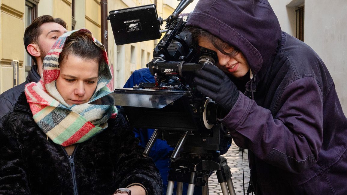 Prague film studies students on shoot