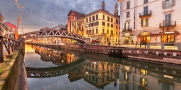 Milan river canal at night