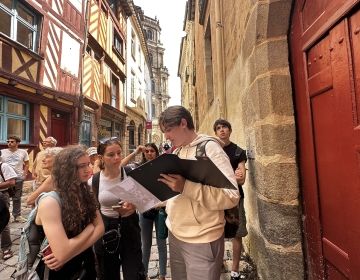 High school students exploring streets of Rennes