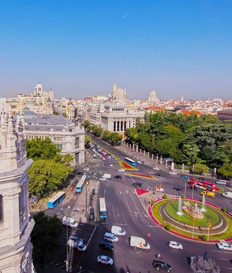 traffic circle madrid spain aerial view sunny day