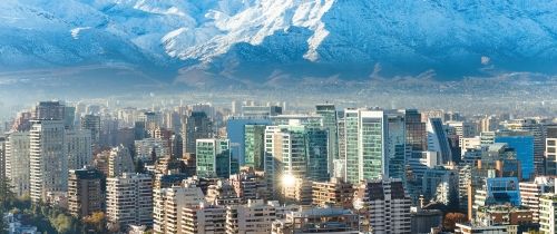 Aerial view of Santiago, Chile with mountains in background