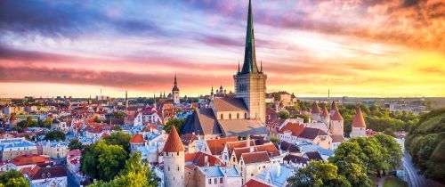 Tallinn church skyline sunset