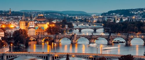 prague bridges at night