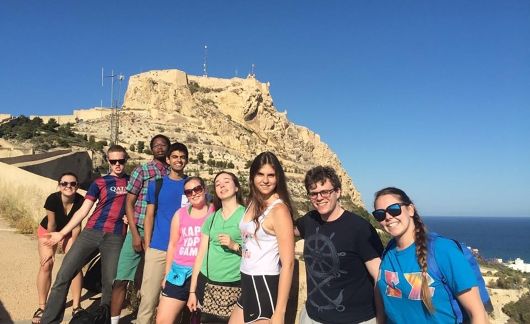 Group of students hiking in the mountains of Alicante