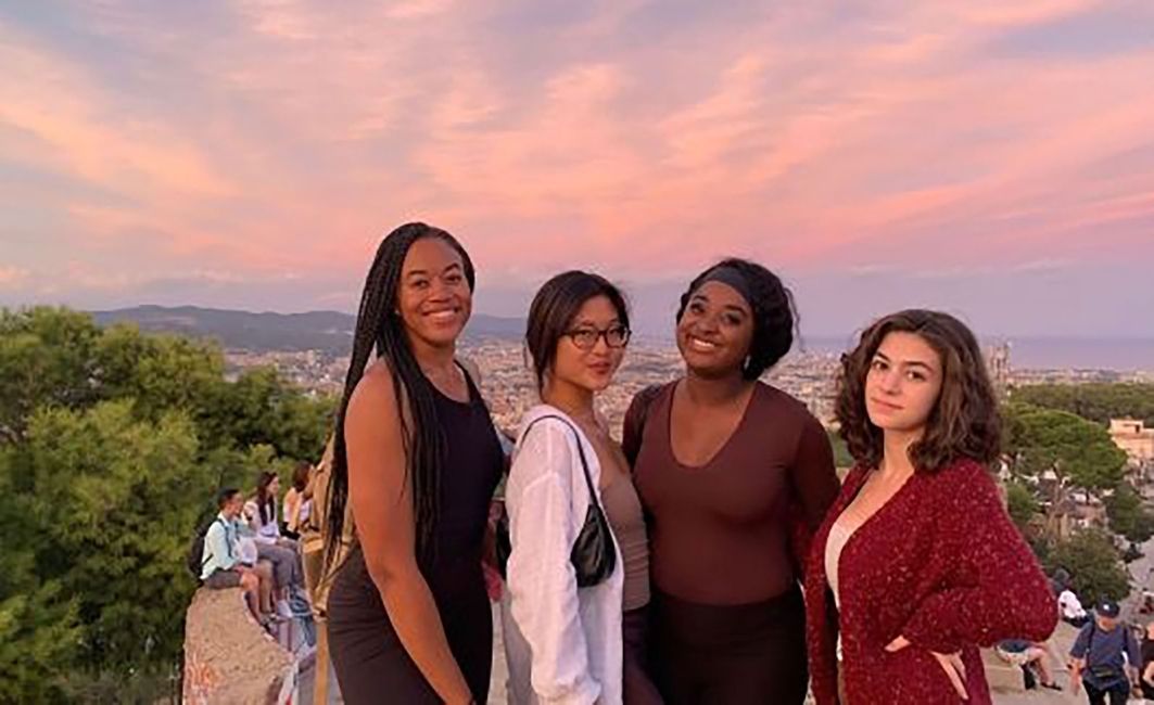 High school students in Barcelona at sunset