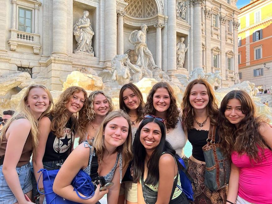 High school students at Trevi Fountain