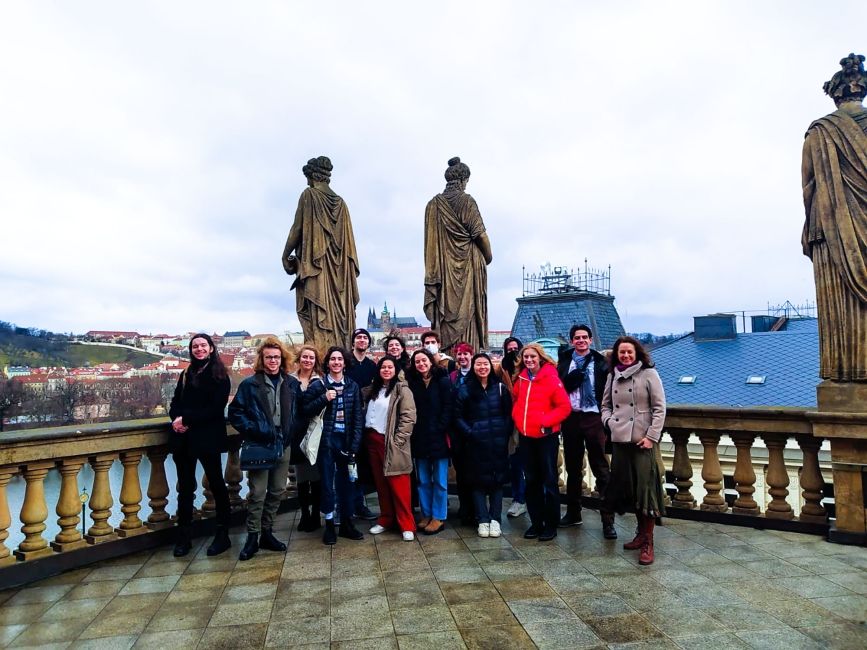 Prague group of students and staff on rooftop