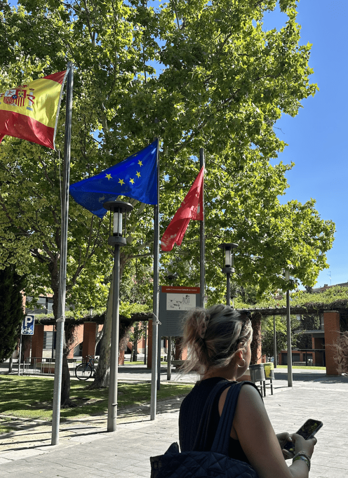 madrid student walking spain flag