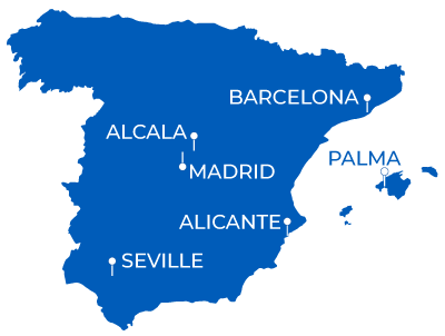 spain country map with city pins