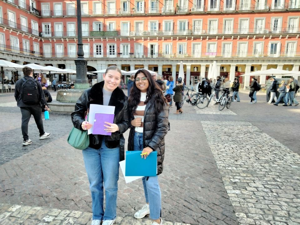 Students in Plaza Mayor doing an activity