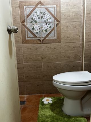 Thailand teacher dorm toilet with cute decor that matches the wall