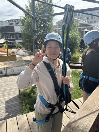 Student preparing to zipline on high school summer abroad program