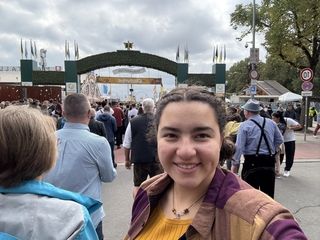 Standing in front of one of the Oktoberfest entrances