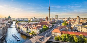 Aerial view of Berlin waterway