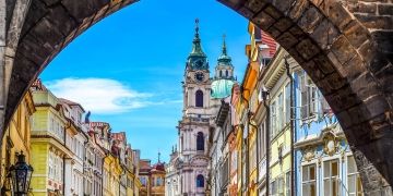 tower arch in downtown prague czech republic