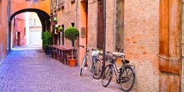 Bicycles in an alley in Ferrara, Italy