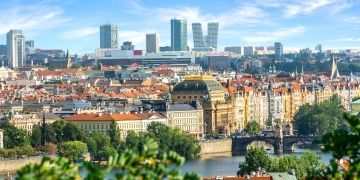 prague skyline aerial view