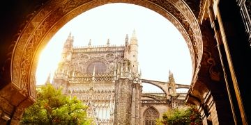 Seville view of cathedral through archway