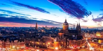 amsterdam skyline at dusk