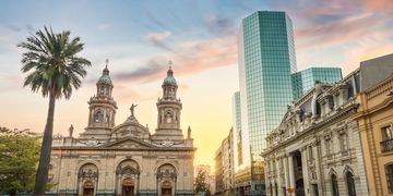 santiago chile metropolitan cathedral at sunset