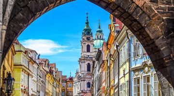 tower arch in downtown prague czech republic