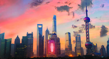 sunset in shanghai downtown skyline