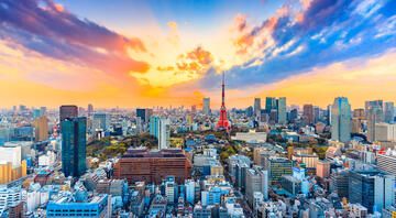 downtown tokyo at sunset