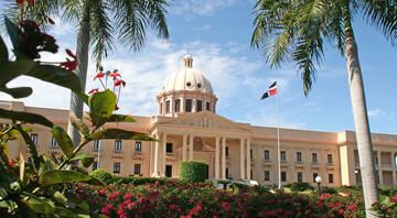 dominican republic downtown building with flag