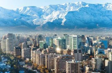 Aerial view of Santiago, Chile with mountains in background