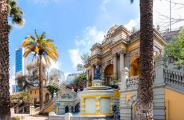 santiago chile downtown historic building palm trees