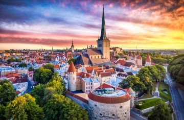 Tallinn church skyline sunset