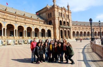 Seville student group at Plaza de Espana