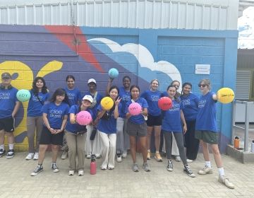 We donated colorful volleyballs, basketballs, and soccer balls and wrote inspiring English words on them.