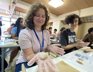 Students making traditional Japanese sweets