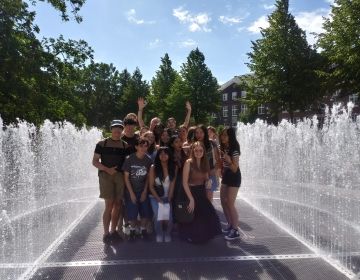 Students in the Water Walkway in the Gardens of the Rijksmuseum