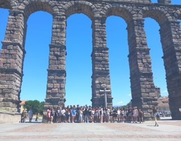 Language and Culture students in front of the famous Segovia Acqueduct