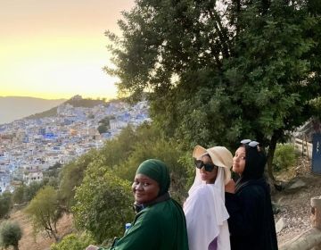 Three CIEE students overlooking the city of Chefchaouen