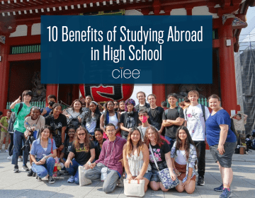 High school study abroad students posing in China