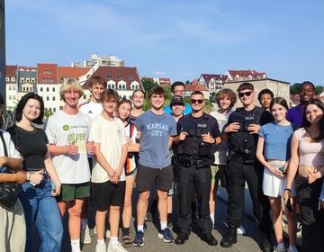 Our group chatting with the local police along the border 