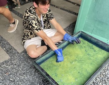 Soaking his fabric