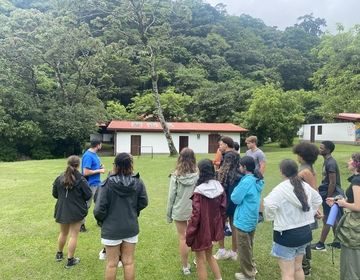 Students learned about the campus on a walking tour.