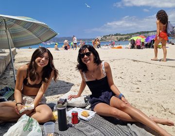 High school student on the beach with host family in Palma de Mallorca