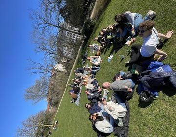 Enjoying the Danish sun with yummy cake and a game of kings game 