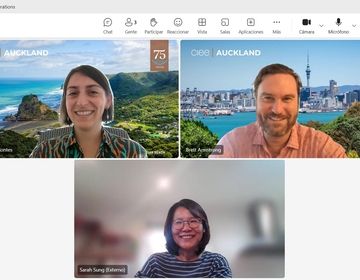 Virtual meeting between CIEE Auckland staff and University of Auckland’s Sarah Sung.