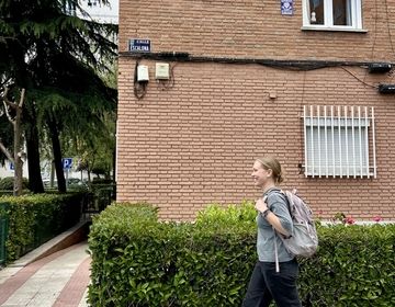 Sarah walking down the street