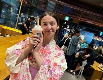 High school student in kimono while studying abroad in Japan