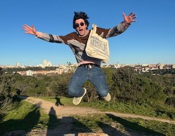 Man leaps in the air.