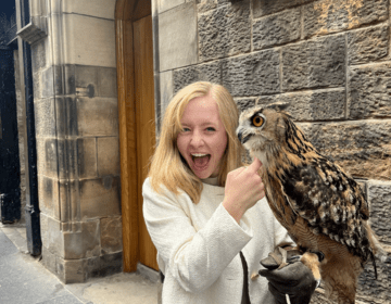 Holding an Owl in Edinburgh, Scotland