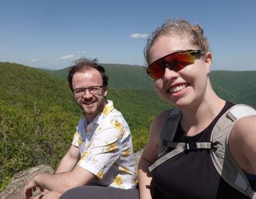 Johan, left, and a friend hiked trails in upstate New York.